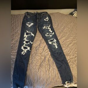 American Eagle Outfitters Dark Blue Distressed Skinny Jeans
